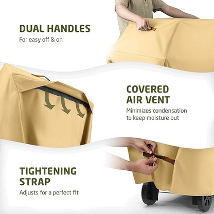 ZOBER Heavy Duty BBQ Grill Cover - 58 Inch Waterproof Double Layered Fits Weber Gas Grill Cover Charbroil Grill & Smoker - Gas Grill Covers w/Air Vents, Dual Handles - 600D Oxford Fabric, Mustard