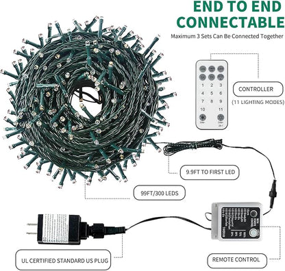 MZD8391 105FT 300LED Color Changing Christmas Light, Christmas Tree Lights | Warm White & Multicolor, Waterproof, UL listed, 11 Light Mode, Remote & Timer, Memory, End To End Connect