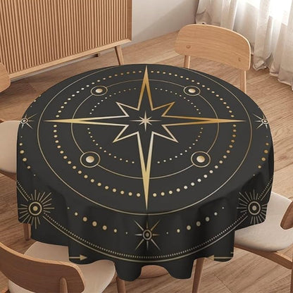 Vintage Tarot Moon Round Tablecloth Boho Mystical Crescent Moon Phases Star Galaxy Space Table Cloth Water Resistant Wipeable Table Cover for Picnic Party Holiday Kitchen Dinner Table 50"