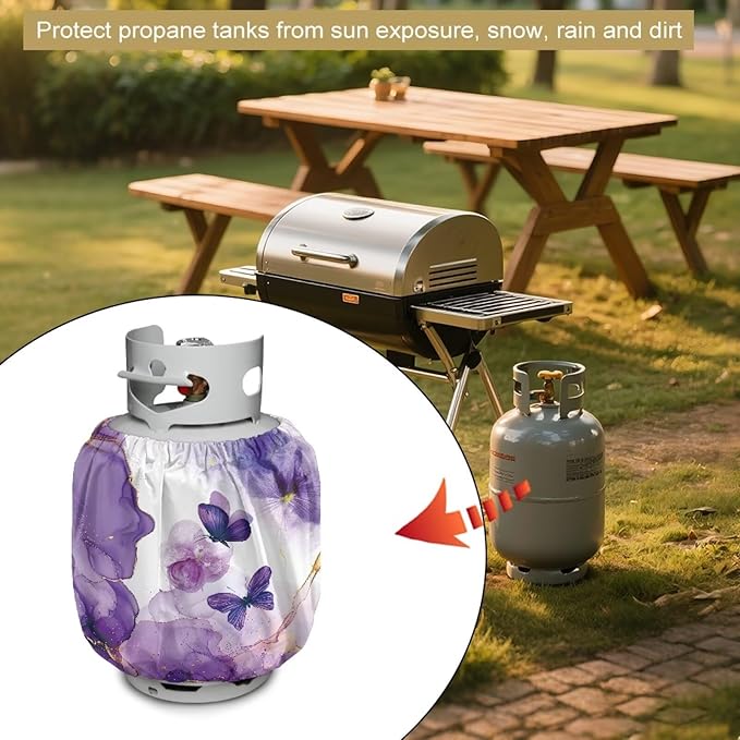 Rv Dual Propane Tank Cover Double 20 lb Butterfly Marble Print Gas Tank Covers Protective Covers for Grill, Travel Trailer RV and Outdoor Use Windproof Weatherproof Gas Carrier