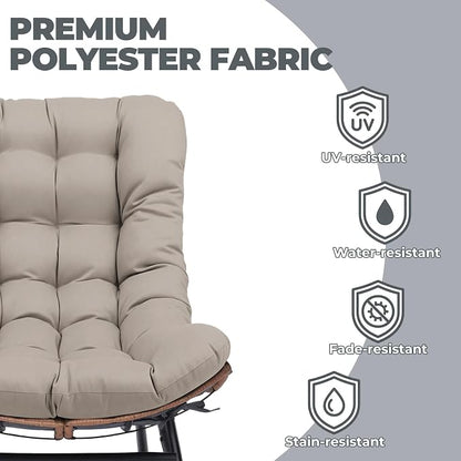 COMHOMA Outdoor Rocking Papasan Chair, Oversized Wicker Patio Rocker, Indoor Comfy Wicker Reading Lounge, Bed-Like Comfort Egg Chair for Bedroom,Balcony, Porch, Garden, Brown