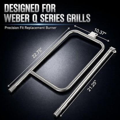 QuliMetal 65032 Grill Burner Tube for Weber Q3200, Q3000, Q320, Q300, 404341, 57060001, 586002 Gas Grills, Replacement Kit for Weber Q3 Series, Replaces 60036, 80385, 304 Stainless Steel, 22.75 inch