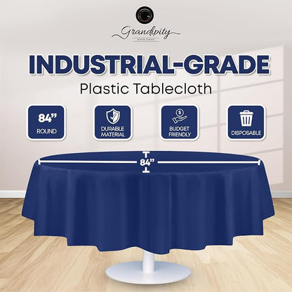 Grandipity 12 Pack Premium Disposable Plastic Tablecloth 84" Inch Decorative Round Table Cover - Navy Blue