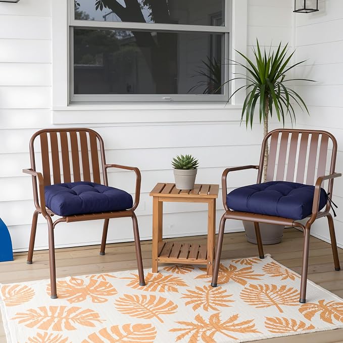 Gnostik 2 Pack Outdoor Wicker Chair Cushions Dark Green Waterproof Rocking Chair Cushion U Shaped Patio Replacement Cushions with Ties for Porch, Garden,18.6" x 18.6"