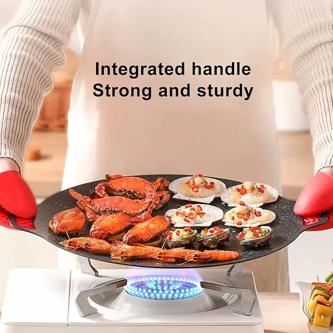 Korean Grill Pan,11.8inch Nonstick Round Griddle Grill Pan for Korean BBQ,Round BBQ Griddle with Handle,Multifunctional Stove Plate for Meats, Pancakes, Ribs