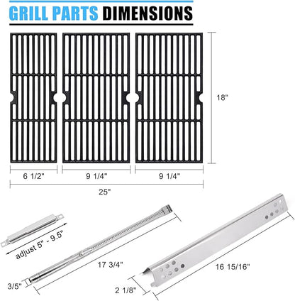 Grill Replacement Parts for Charbroil Performance 463347519, 463347518, 463373019, G470-0002-W1, G470-0003-W1, 18'' Cast Iron Grill Grates, Heat Plates, Burners, Crossover Tubes, Ignitors
