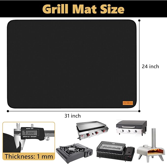 Grill Mats for Outdoor Grill to Protect Your Prep Table and Outdoor Grill Table - Fire Proof,Heat Resistant, Water Proof, Oil Proof BBQ Mat -Extra Thickness 1mm (24x31in)