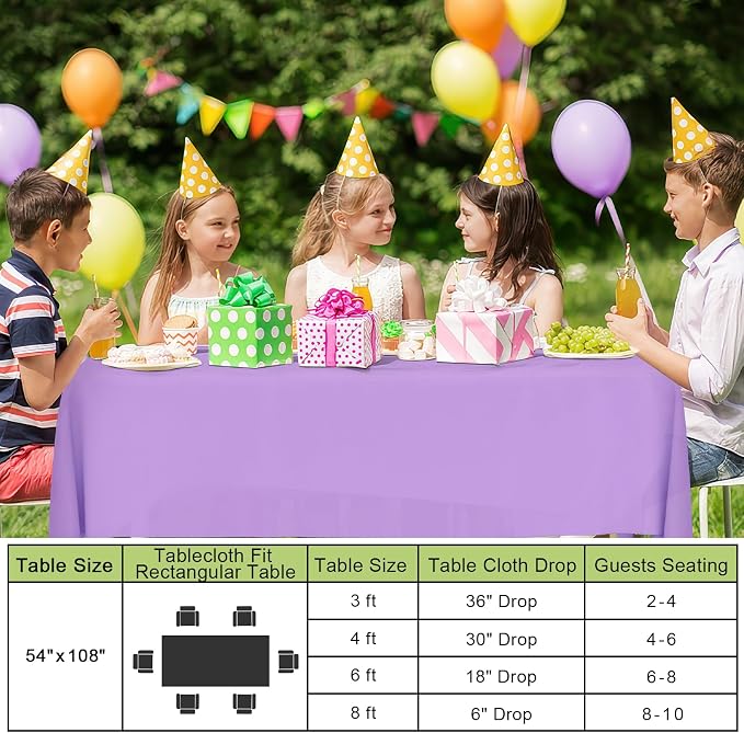 Smiry Disposable Table Cloth - 10 Pack, 54 x 108 Inch Waterproof Rectangle Tablecloths for Parties, Decorative Plastic Table Cover, Leakproof & Sturdy, Lavender