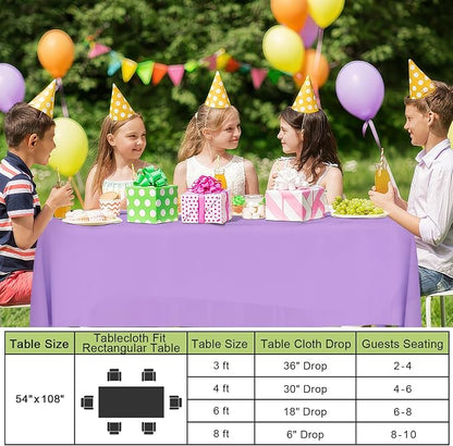 Smiry Disposable Table Cloth - 10 Pack, 54 x 108 Inch Waterproof Rectangle Tablecloths for Parties, Decorative Plastic Table Cover, Leakproof & Sturdy, Lavender