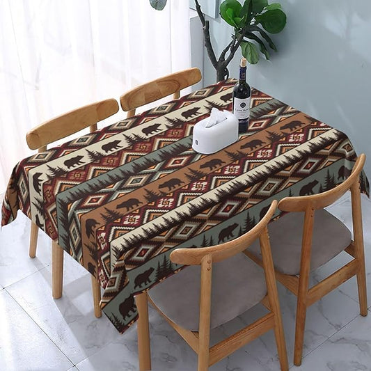 Vintage Rustic Tablecloth 54"x72" Outdoor Indoor Washable Waterproof Bear Mountain Table Cloth for Parties Picnic Bbqs Kitchen Dining Room Decor, Rectangle Table Covers