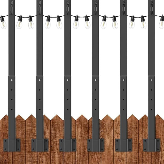 SINLEY 6 Pack Suspension Outdoor String Light Poles for Outside String Lights Hanging,with Clip and Holder,Light Post Mounting Stand for Patio Fence Wall Garden Backyard Deck