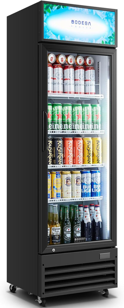 BODEGA BODEGACOOLER 9.0 Cu.Ft Commercial Beverage Refrigerator with Glass Door, Upright Display Merchandiser Fast Cooling Drink Cooler, Digital Thermostat, LED Light – Beat Summer Heat for Game Day.