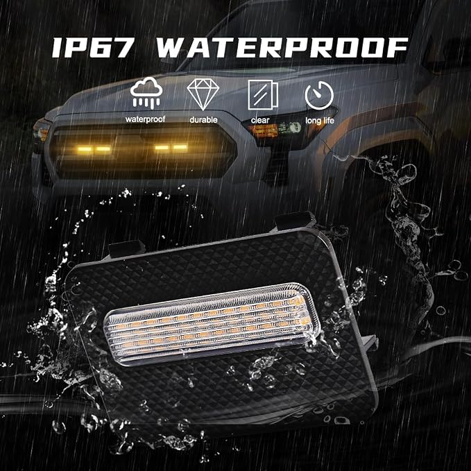 Grille Lights for Tacoma SR SR5 2024-2025, 4Pcs Clear Shell Amber LED Front Grill Light with Wire Harness and Fuse