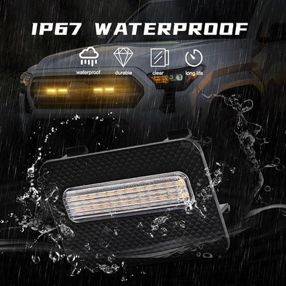 Grille Lights for Tacoma SR SR5 2024-2025, 4Pcs Clear Shell Amber LED Front Grill Light with Wire Harness and Fuse