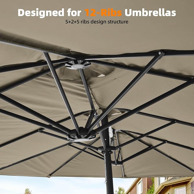 15ft Double-sided Umbrella Replacement Canopy Cover,12 ribs Large Triple Parasol Top For Market Outdoor Patio Shades，Frame not Include