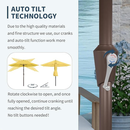 PatioKingdom Auto-Tilt 9FT Patio Umbrella Outdoor with 8 Sturdy Fiberglass Ribs,Market Table Umbrella for Pool,Backyard,Deck and Garden(Yellow)