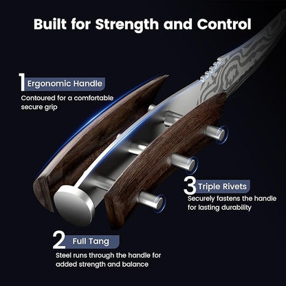 SYOKAMI Steak Knives Set of 2, 4.8 Inch High End Japanese Style Fine Edge Meat Knife with Wood Handle, Damascus Pattern Full Tang Design, Super Sharp Dinner Knives with Exquisite Box, Cooking Gifts