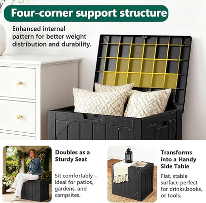 30 Gallon Outdoor Storage Box, Lockable Resin Deck Box for Patio Cushions, Throw Pillows, Garden Tools, Weatherproof Outdoor Storage Bench for Yard, Porch, or Balcony