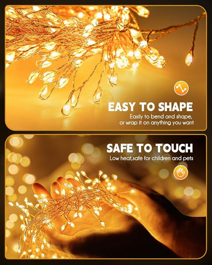 2 Pack 240 LED 20FT Total 40FT 480LED Solar Fairy Lights Outdoor Waterproof | Solar Christmas Lights Outdoor Waterproof 8 Light Modes Cascading Twinkle Lights Garland Christmas Decorations, Warm White