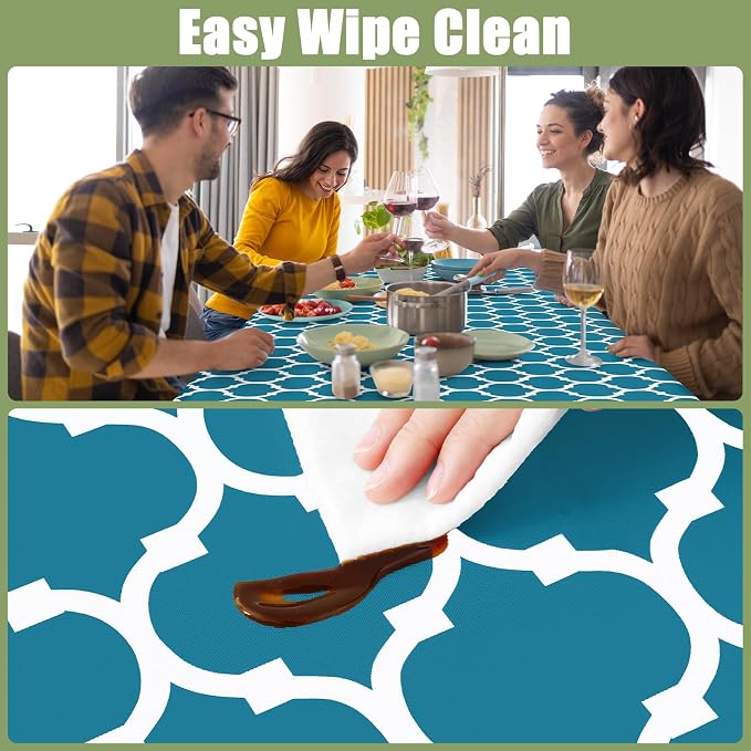 Smiry Picnic Fitted Table Cover, 4 Foot Flannel Backed Vinyl Tablecloth | Waterproof Elastic Stretch Table Cloth, Wipeable Plastic Tablecloth for Camping, Indoor & Outdoor (Turquoise, 24" x 48")