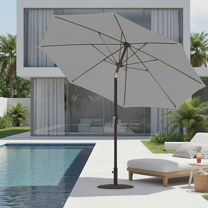 9ft Patio Umbrella with Push Button Tilt and Crank,Outdoor Market Table Umbrella UV Protection 8 Sturdy Ribs for Backyard,Garden,Pool,Deck(Light Gray)