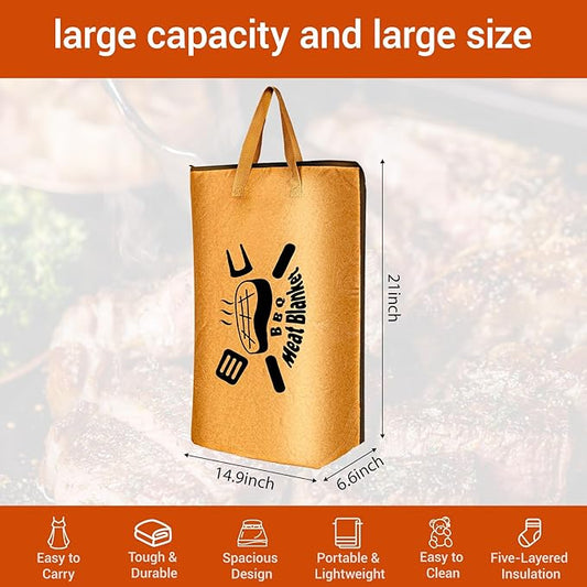 Ultimate Insulated Meat Vault | 21" Large BBQ Resting Blanket for Brisket, Pork, Turkey | 5-Layer Heat Retention Technology, Leak-Proof, Wide Mouth Design