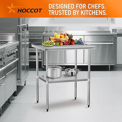 Stainless Steel Table for Prep & Work 30" X 30" inches with Adjustable Undershelf and Backsplash, Commercial Workstations, Utility Table in Kitchen Garage Outdoor BBQ