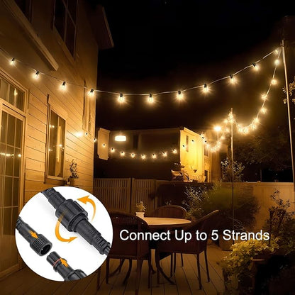 15M LED Outdoor String Lights Patio Dimmable Hanging Light with Remote, Waterproof Shatterproof Edison Bulbs, 3 Modes Outside Lighting Connectable for Graden Porch Backyard Balcony Deck
