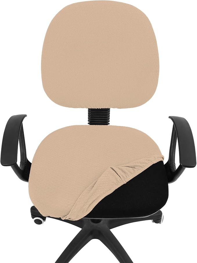Smiry Office Computer Chair Covers for Desk Rotating Chair Protector | Stretch Jacquard Removable Washable Universal Slipcovers, Seat + Backrest Cover, Khaki