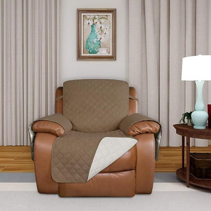 PureFit Reversible Recliner Chair Covers Couch Covers for Dogs, 28 in | Camel/Ivory, Water Resistant Couch Protector, Washable Pet Couch Cover with Non Slip and Elastic Straps For Kids