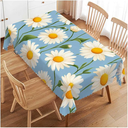 Swono Tablecloth 52"X70" Daisy, Blossom Floral White Daisy Rectangle Table Cover Anti-Oil Tablecloth for Dining Tables, Parties, Picnic, Wedding and Banquet Decoration