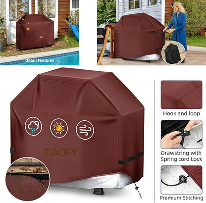 BBQ Gas Grill Cover for Outdoor, Anti-UV, Rip-Proof, 600D Oxford Fade Resistant Material, Barbecue Cover with Hook and Loop Straps & Adjustable Hem Drawstring (Reddish Brown, 44”x22”x42”)