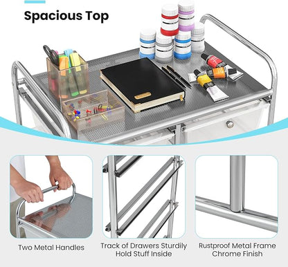 HOMGX Rolling Cart with 10 Drawers, 10 Tiers Multicolor Trolley, Drawer Bin Carts with 2 Lockable Wheels, Adjustable File & Debris Organizer Cart, Rolling Storage Cart for Office, School, Home