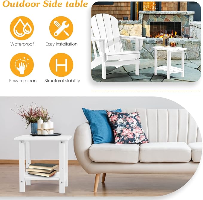 Apolimi Adirondack Outdoor Side Table, 2-Tier Sturdy Patio End Table Weather Resistant, 16.5" Solid Side Table for Patio, Pool, Porch