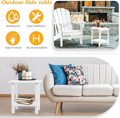 Apolimi Adirondack Outdoor Side Table, 2-Tier Sturdy Patio End Table Weather Resistant, 16.5" Solid Side Table for Patio, Pool, Porch