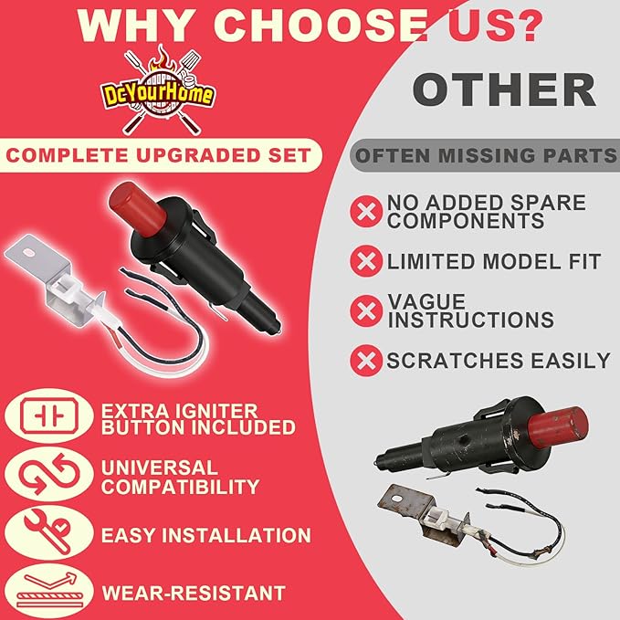 80462 Igniter Kit Replacement for Weber Q100 Q200 Q120 Q220 Gas Grills, Push Button Piezo Ignition Kit for Weber Q1000 Q2000 Series Accessories, Grill Starter for Weber 386001 386002 566001 Parts