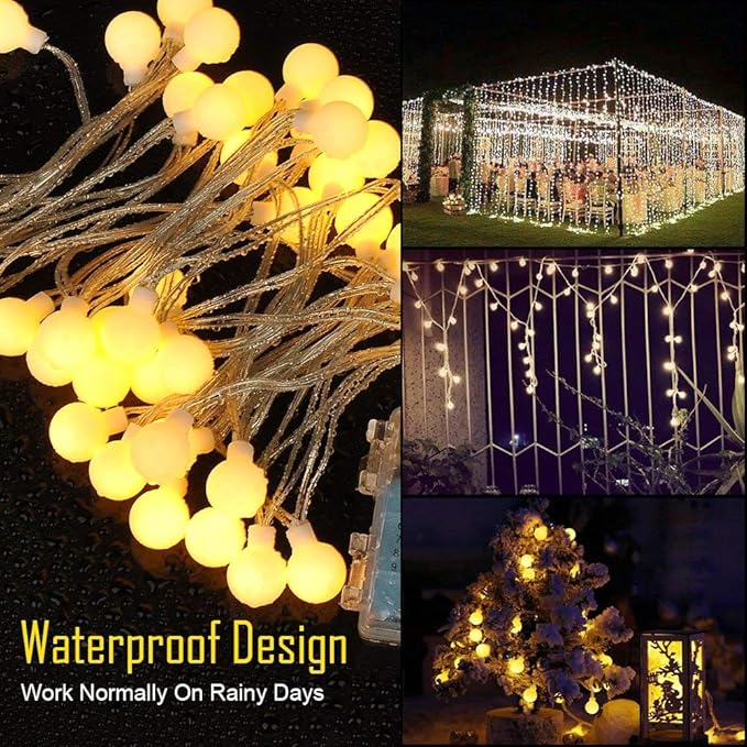 Globe String Lights Battery Operated Warm White ，Water proof 2 Pack 19.7FT 40 LED Globe Fairy String Light 8 Modes with Remote Control , for Home, Party, Christmas, Wedding, Garden Decoration