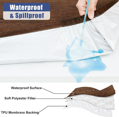 Smiry 2 Pack Rectangle Table Cloth 8 Foot, Waterproof Elastic Fitted Tablecloths, Windproof Washable Polyester Table Cover for Picnic, Camping, Outdoor (Brown, 30"x96")