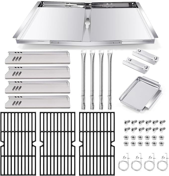 DGF493BNP Drip Pan Replacement Parts for Dyna Glo, Adjustable 24''-30'' Drip Pan, Grid Cooking Grates, Heat Plate Tent Shield, Burner and Igniter for Dyna Glo DGF493BNP, Backyard Grill BY13-101-001-12