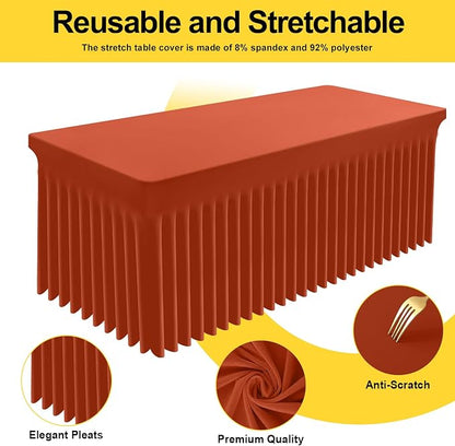 Smiry Spandex Elastic Fitted Table Cloth Skirt for 4FT Square Table | Stretch Washable Table Cloth, Banquet Table Cover for Wedding, Party, Indoor & Trade Shows, (Rust, 42Lx42Wx30H)