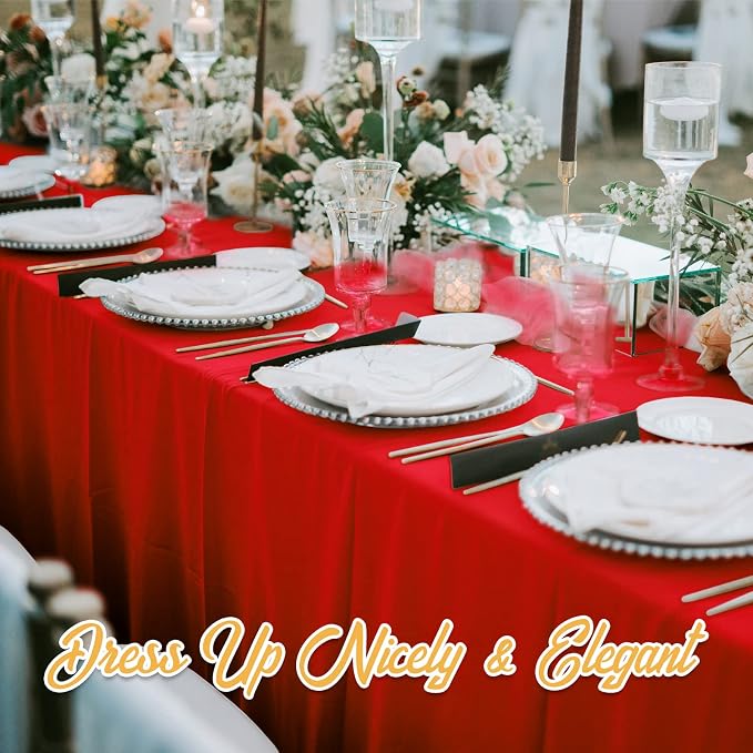 BRILLMAX 10 Pack Red Tablecloths 60x126 Inch for 8ft Rectangle Tables | 150 GSM Polyester Fabric, 15" Standard Drop, Water, Stain & Wrinkle Resistant Cloth Cover for Wedding Reception Banquet Party