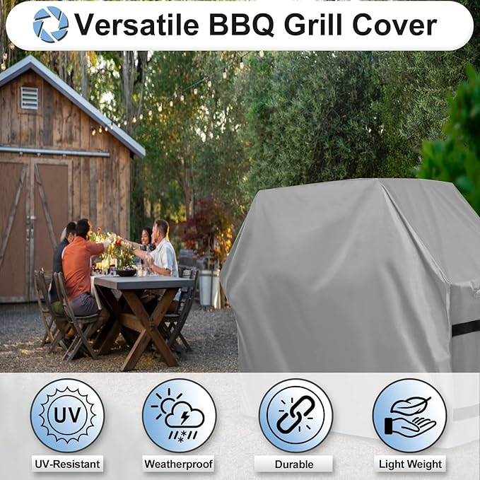 OutdoorLines Waterproof Heavy Duty BBQ Grill Cover - Universal Barbecue Grill Covers UV Resistant Barbeque Gas Grill Cover for Outdoor Outside Grill, 64L x 24W x 44H Inch, Gray