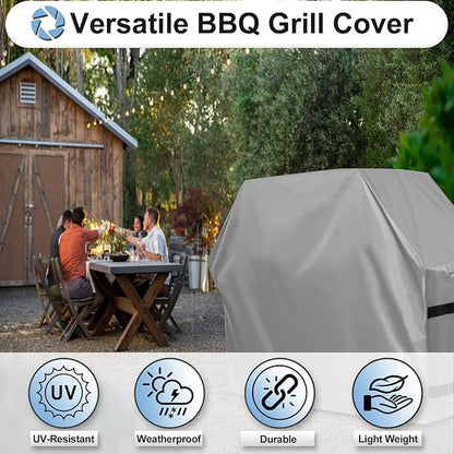 OutdoorLines Waterproof Heavy Duty BBQ Grill Cover - Universal Barbecue Grill Covers UV Resistant Barbeque Gas Grill Cover for Outdoor Outside Grill, 64L x 24W x 44H Inch, Gray