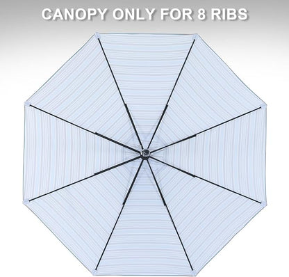 MASTERCANOPY Patio Umbrella 10 ft Replacement Canopy for 8 Ribs-Khaki and Turquoise Stripe Canopy Only