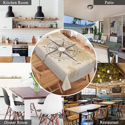 Swono Compass Rectangular Tablecloth Old World Map Nautical Compass Washable Table Cloth Kitchen Dining Room Table Cover for Party Dinner 50x72 Inch Tablecloths