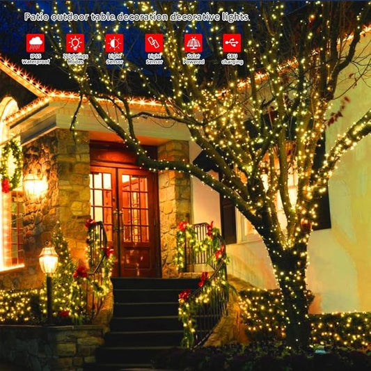 SOLARBABY Solar Christmas Lights Outdoor, 164FT 500LED Solar Sting Lights, 19 Modes Solar Fairy Light Outdoor for Xmas Tree, Garden, Porch, Christma Decoritons, Warm White