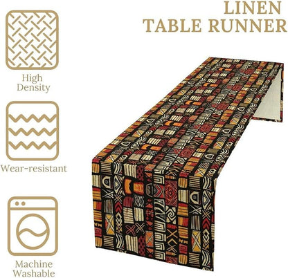 Egypt Table Runner Abstract African Art Tribal Geometric Pattern Style Background Cairo Culture, Dining Room Kitchen Rectangular Runner, 13" X 60"