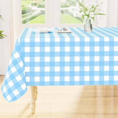 Smiry Picnic Table Cloth, Vinyl Tablecloths with Flannel Backing, 52"x70" | Waterproof Rectangle Table Cloth, Wipeable Buffalo Plaid Table Cover for Indoor and Outdoor (Baby Blue & White)