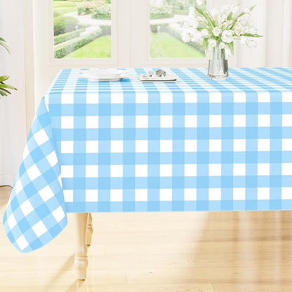 Smiry Picnic Table Cloth, Vinyl Tablecloths with Flannel Backing, 60"x84" | Waterproof Rectangle Table Cloth, Wipeable Buffalo Plaid Table Cover for Indoor and Outdoor (Baby Blue & White)