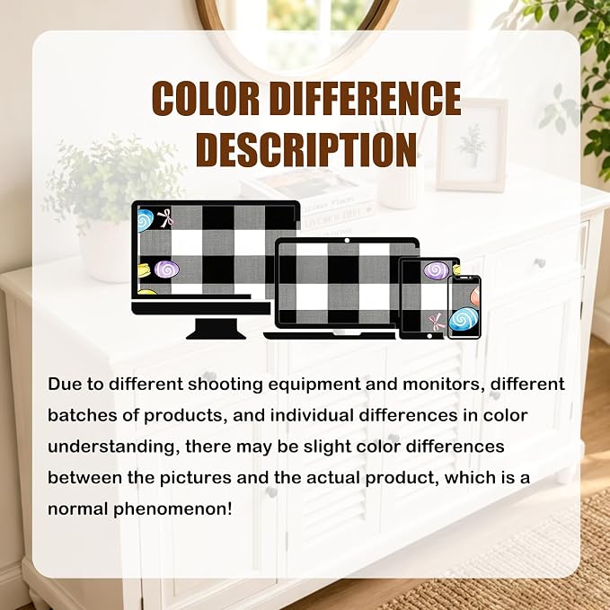 Nuxovilar Tablerunner and Placemats Set of 7 Black-White Plaid Easter Decor Linen Square Placemats for Dining Dining Sets and Accessories Family Dinner, Easter Celebration, Restaurant Setup